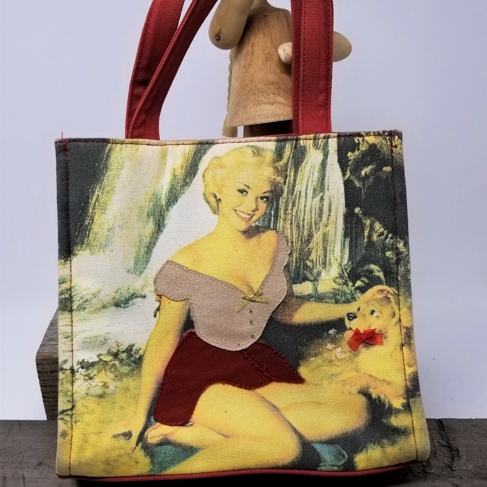 St Johns Bay Fabric Purse Lady with Dog